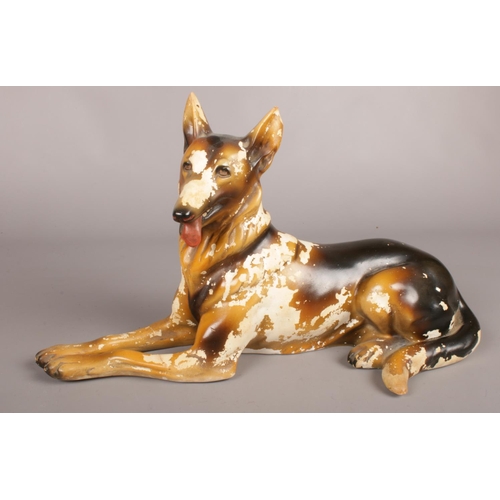 122 - A vintage Art Deco Bacci & Bacci painted Plaster Alsatian dog figure. Makers mark on the back. H:25.... 