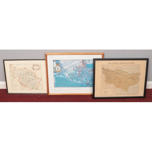 170 - Three framed maps. Including The West Ridings of Yorkshire by Rotherham, The Pictorial World Map of ... 