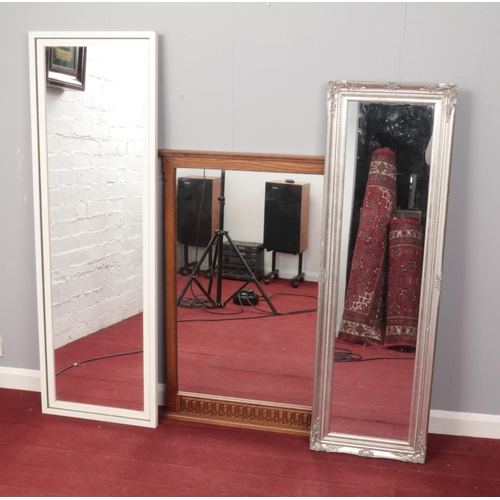 174 - Three mirrors. Including white painted floor standing example and two wall mirrors.