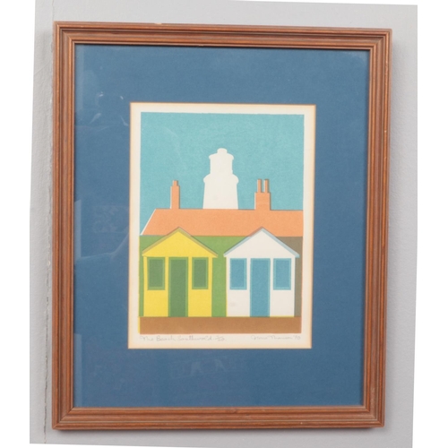 175 - Mona Thomson, framed Silkscreen print. 'The Beach Southwold' 1970 Limited Edition 7/40, 15.5 x 12cm.