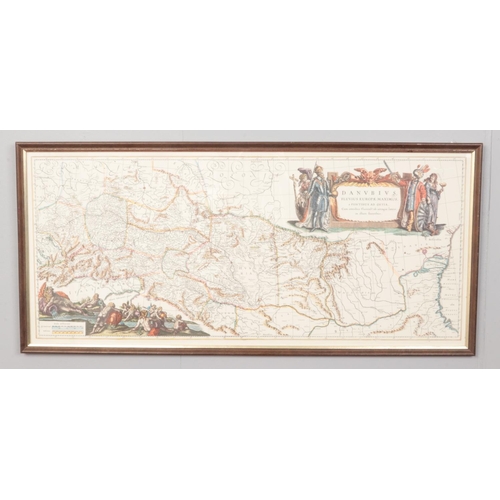 184 - A framed print of a European Map in Latin. To include Moldavia & Bulgaria etc. H: 84cm, W: 37cm.