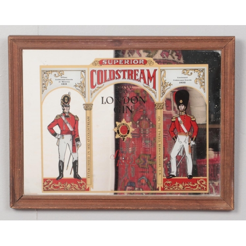 187 - A small mirrored advertising pub mirror of London Gin. H: 22cm, W:29.5cm.