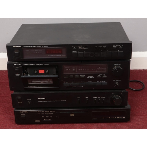 389 - A quantity of Rotel hi-fi equipment. Including Amplifier, Stereo tuner, Cassette deck, etc.