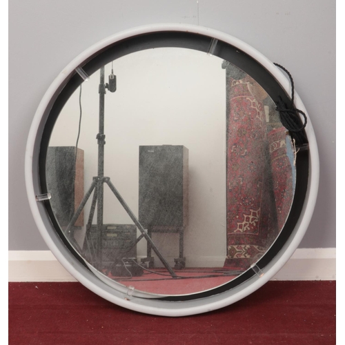 413 - A large framed circular electrical mirror. H: 77cm.