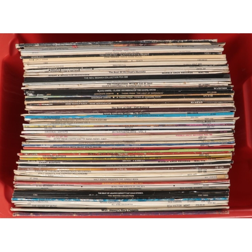 493 - Two boxes of LP records. Including Led Zeppelin, Status Quo, Supertramp, ELO, Roxy Music, Bros, etc.