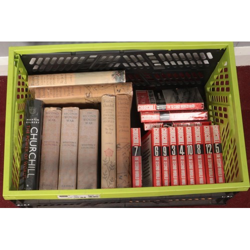 487 - A box of Winston Churchill books. Including The Second World War, History of the English speaking pe... 