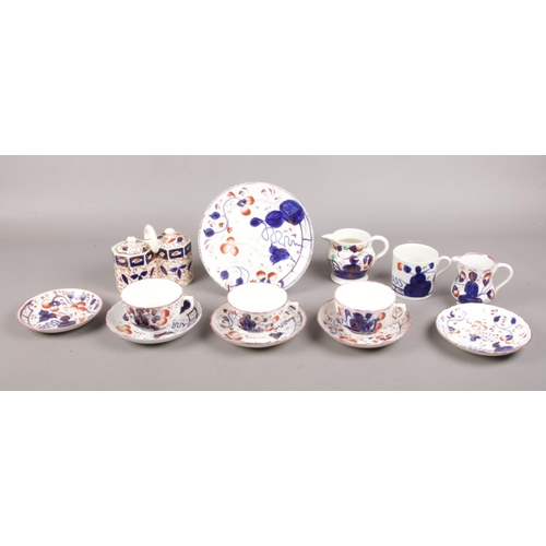 88 - A selection of Gaudy Welsh Pottery. To include cups, saucers, milk jugs, and plate etc.