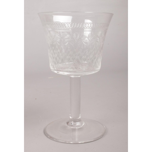 91 - A Silver plated butler tray with small etched decanter and eight matching Pall Mall liqueur glasses.