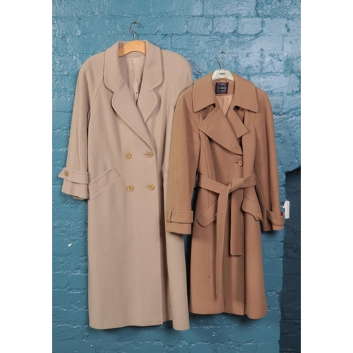 494 - Two ladies camel coats. To include a size 14 vintage Marks and Spencer full length coat and a approx... 