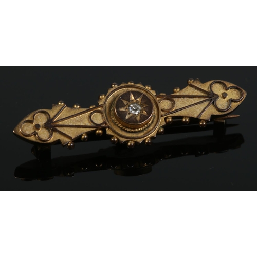 327 - A Victorian 15ct gold and diamond brooch.