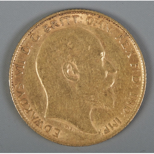 329 - An Edward VII half sovereign coin, 1908. 4g.