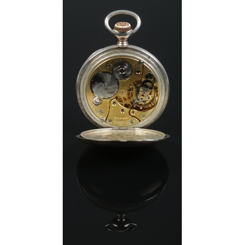 342 - A continental 800 silver Zenith pocket watch, with 15 jewel movement (1013501). Inside of engine tur... 