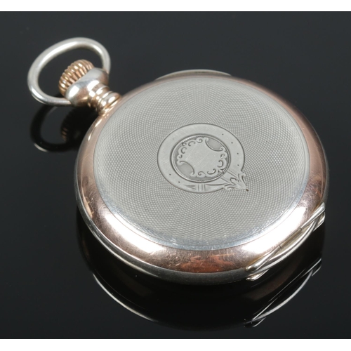 342 - A continental 800 silver Zenith pocket watch, with 15 jewel movement (1013501). Inside of engine tur... 