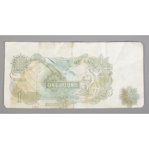 351 - A misprinted Bank Of England One Pound note. Chief Cashier JB Page.