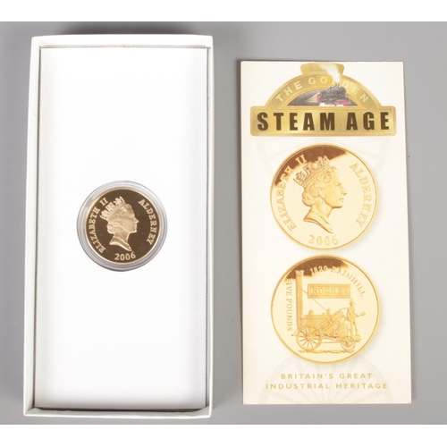 435 - A Royal Mint silver proof £5 coin commemorating the Alderney Rocket. In original box and with certif... 