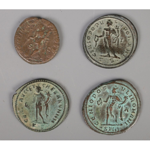 445 - Four Roman Imperial coins. Including Constantius example, etc.