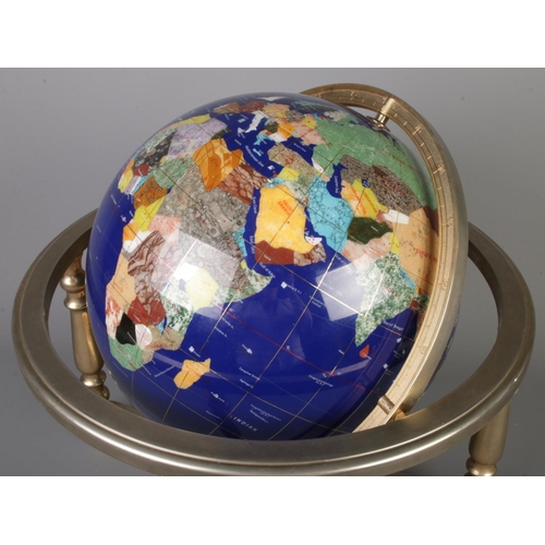 88 - A large Gemstone Globe depicting the countries of the World in minerals and semi -precious stones. H... 