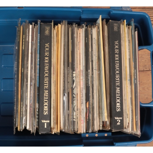 181 - A large storage box containing a good collection of rock and pop vinyl records. To include ABC, Hot ... 