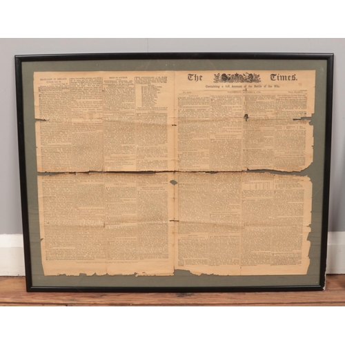 326 - A framed early Victorian hand signed indenture, together with an 1882 reprinted broadsheet from the ... 