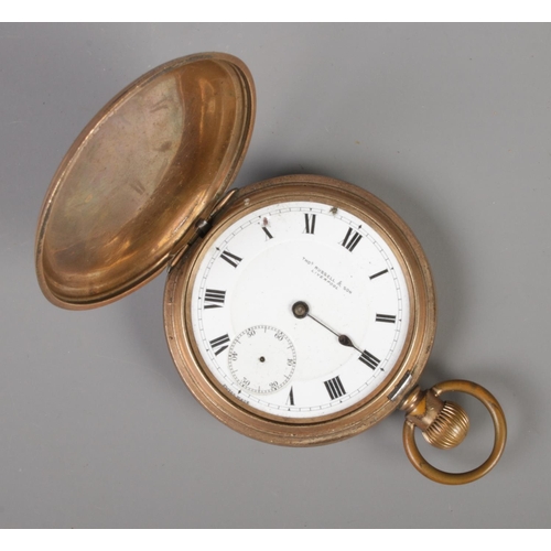 385 - A gold plated  Thomas Russell and Sons full hunter pocket watch, for repair.