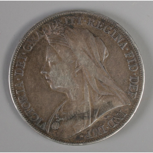 393 - A late Victorian silver crown, 1900, LXIV edge. 28.14g.