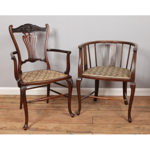 523 - Two Victorian mahogany armchairs.