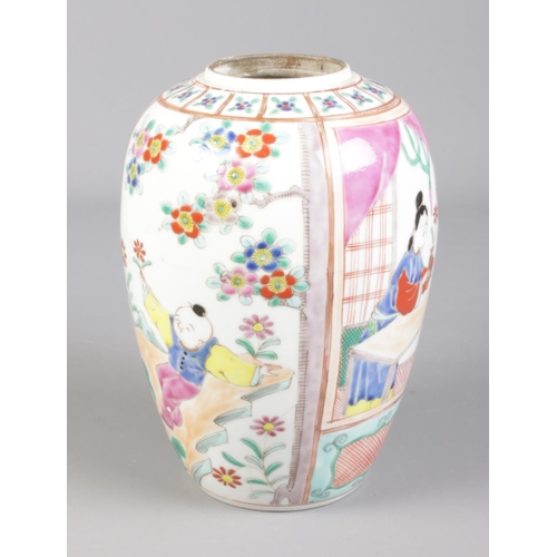 103 - A 19th century Chinese vase decorated in coloured enamels. 20.5cm.