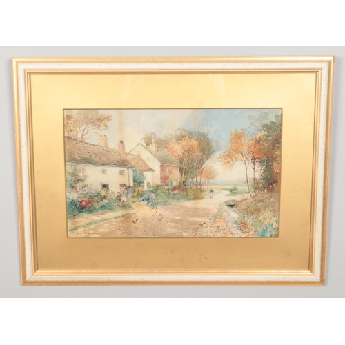 164 - Austin Winterbottom (1860-1919), a gilt framed watercolour, rural landscape with cottages, figures a... 