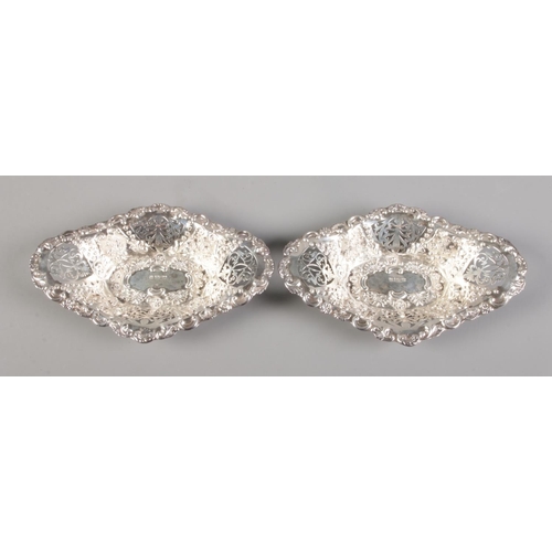 38 - A pair of Edwardian silver pierced lozenge shaped dishes. Assayed Sheffield 1903 by Cooper Brothers ... 