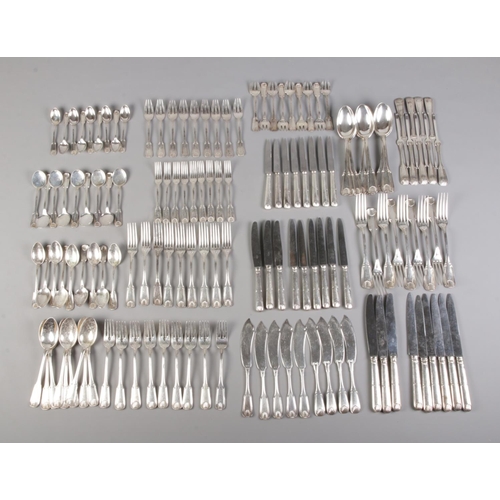 43 - A comprehensive collection of assembled silver cutlery all with matching shell motif decoration, pos... 