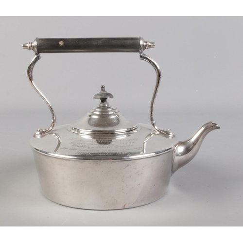 45 - A silver plated spirit kettle presented to Lady Ann Stuart Wortley on the occasion of her marriage b... 