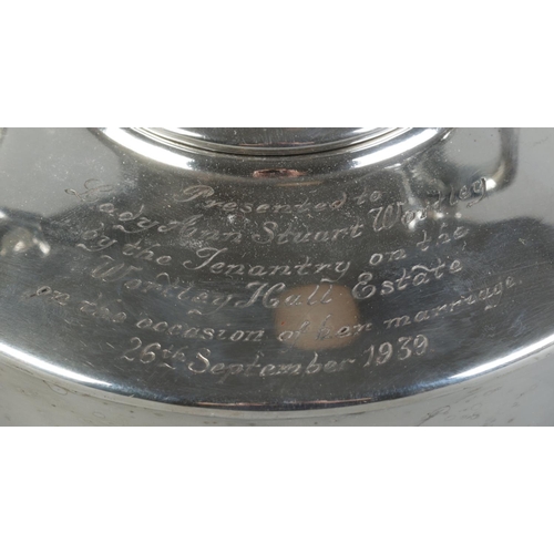 45 - A silver plated spirit kettle presented to Lady Ann Stuart Wortley on the occasion of her marriage b... 