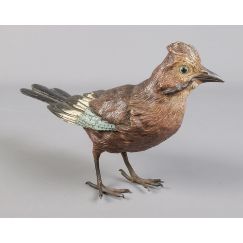 55 - Franz Bergman (1898-1963), a cold painted bronze model of a Jay. With factory stamp, marked and numb... 