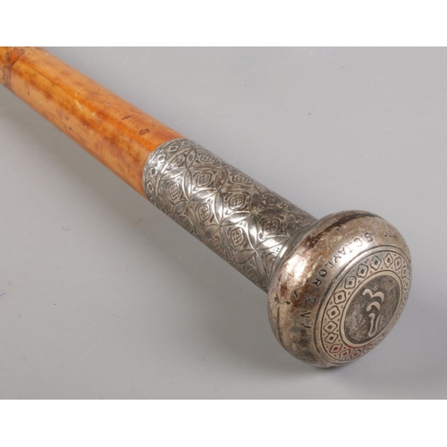 78 - Property of Naval Captain Samuel Charles Taylor; A malacca walking cane with white metal pommel. Bea... 