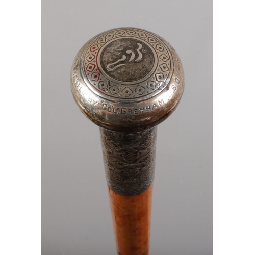 78 - Property of Naval Captain Samuel Charles Taylor; A malacca walking cane with white metal pommel. Bea... 