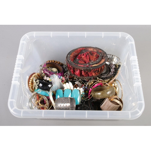 245 - A box of costume jewellery. To include bracelets, necklaces and earrings etc.