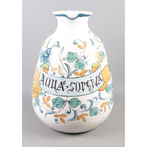 81 - A very large ceramic jug, 'Aqua Sorgiva' (Spring Water). Marked 'L'antica di deruta 768/42' to the b... 