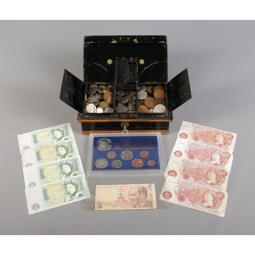 120 - A large collection of mainly British pre-decimal coins contained within a strong box, together with ... 