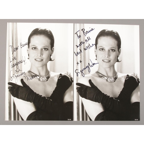 153 - Two autographed monochrome photographs of Sigourney Weaver.