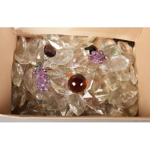 188 - A box of glass chandelier droplets. Includes coloured grape examples.