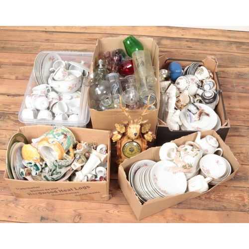 242 - Five boxes of miscellaneous. Includes Czechoslovakian dinnerwares, French barometer, Japanese tea se... 