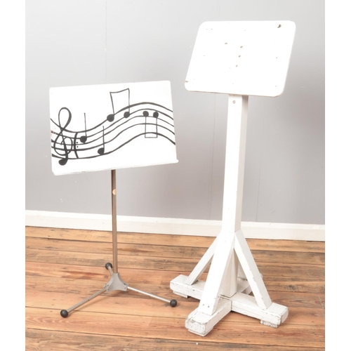 279 - A painted pine board on stand along with a painted music stand with metal base.