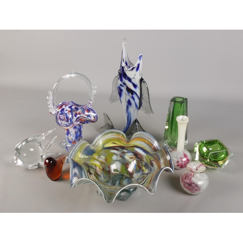 65 - A collection of art glass. Includes fish, basket, dish etc.