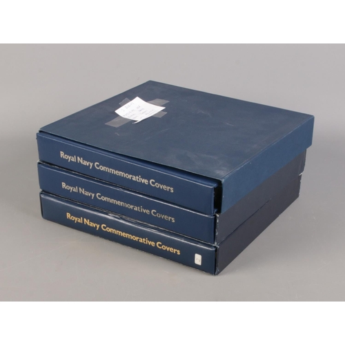 147 - Three boxed albums containing mainly Royal Navy first day covers, with many signed and limited editi... 