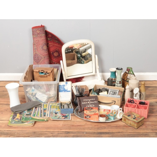 230 - Two boxes containing a large collection of miscellaneous items, to include vintage ephemera and comi... 