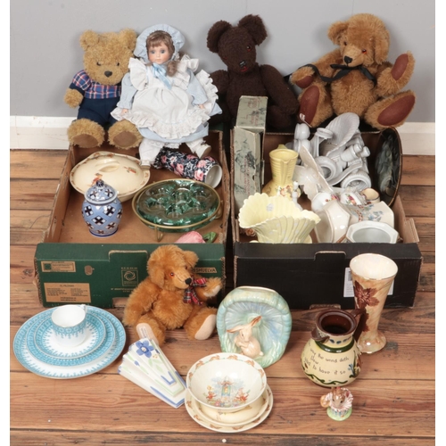 261 - Two boxes of miscellaneous. Including Royal Worcester china, teddy bears, Bunnykins, Sylvac, etc.