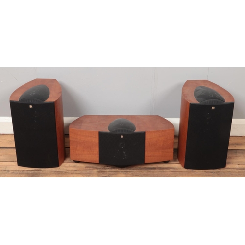 264 - Three wood effect KEF 'Q series' speakers.