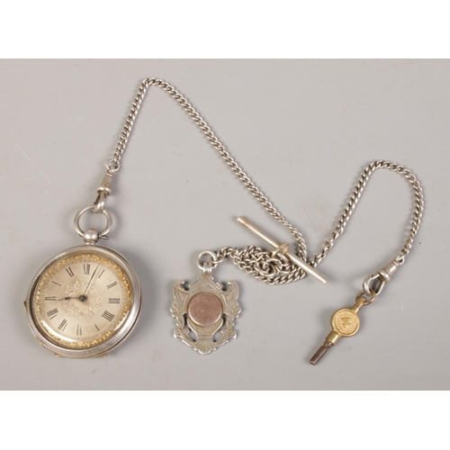 405 - An assortment of collectables, to include white metal fob watch on silver chain with fob, Pheasant t... 