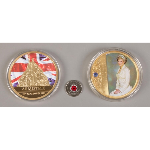 413 - Three collectors coins; including 'Portraits of a Princess' Diana, 'First World War Centenary' and 2... 