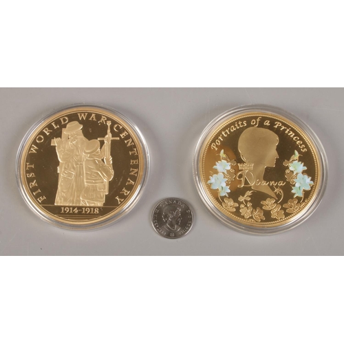 413 - Three collectors coins; including 'Portraits of a Princess' Diana, 'First World War Centenary' and 2... 